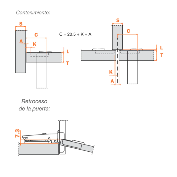 Bisagras SERIE 200 Rectas 105º Profundidad - Imagen 2